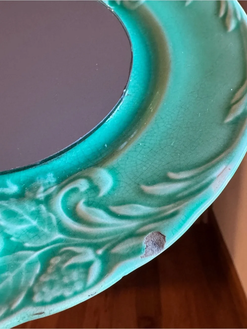 VINTAGE Green Decorative Round Mirror